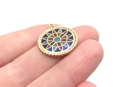 Vintage 18k Gold French Plique A Jour Enamel Stained Glass Notre Dame Pendant