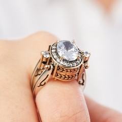 Turkish Reversible Oval Pink Quartz and White Topaz 925 Sterling Silver Ring