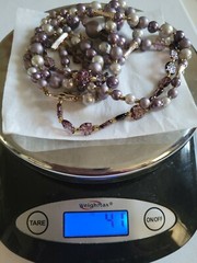 A lovely Japan lilac and grey pearls with purple glass discs necklace