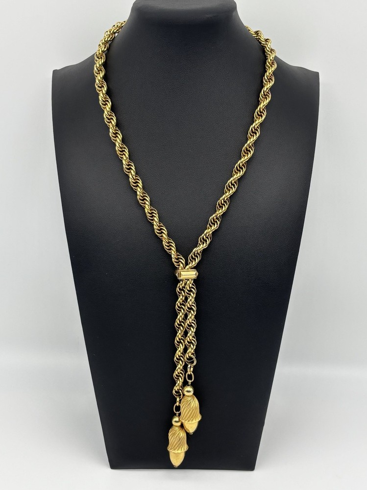 Vintage Lariat Double Dangle Components Polished W/Gold-Tone Rope Chain Unsigned