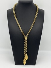 Vintage Lariat Double Dangle Components Polished W/Gold-Tone Rope Chain Unsigned