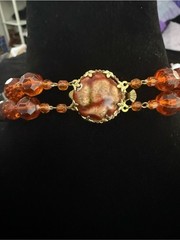 Vintage West Germany Glass Bead Necklace Pink Orange AB Crystal Double Strand