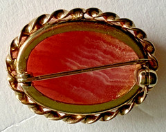 Vintage Gold Filled Brooch & Oval Pink Rhodochrosite Stone 1″ Long