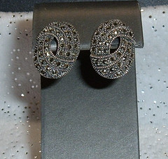 Vintage Sterling Silver Oval Maracite Post Earrings 7/8 inch