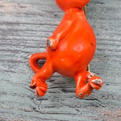 Vintage MCM Enamel Cartoon Mouse Orange Pink Brooch