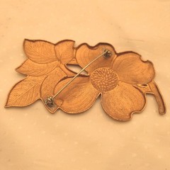 Mid-century Large Pressed Copper Brooch Dogwood Flower Stem 3.25″ x 2″