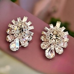 Rhinestone Earrings Clip On Large Clear Statement Vintage Glamorous Designer