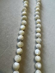 Vintage Hand Knotted Mother of Pearl Bead Necklace 30 Inch Long Strand MOP Shell