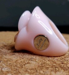 Rare Vtg Signed Elizabeth Arden “Pretty” Large Pink Rose Ring Size 8 Silver Tone