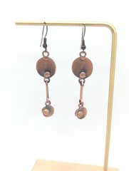Vintage Copper Red Flower Drop Dangle Jewelry Necklace Matching Set Rhinestone