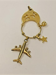 Vintage MONET Charm Holder Gold Tone Pendant w/ Air Plane Charm Retro 70’s 80’s