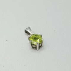 Vintage Sterling Silver Lime Green Peridot Pendant Small Round Prong Set