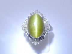 Vintage 8.54ct Cat’s Eye Tourmaline & 1.08ct Diamond Platinum Ring, Size 6