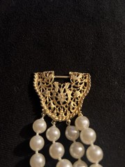 Vintage 1950-1970 Geno Multi-4 Strand Faux Pearl Necklace Gold Tone Clasp
