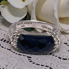 Judith Ripka 925 Sterling Silver Rope Accent Faceted Black Onyx Ring, size 8.25