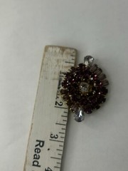 Vintage Brooch Oval Gold Tone Metal Purple Clear Crystals or Cut Glass