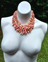 Vintage Hot Pinks Polished Shells Necklace Japan Hook Clasp Multi Strand Japan