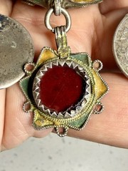 Antique Moroccan Enamel Silver Ball Pendent Necklace Coin Pendants Hand Crafted