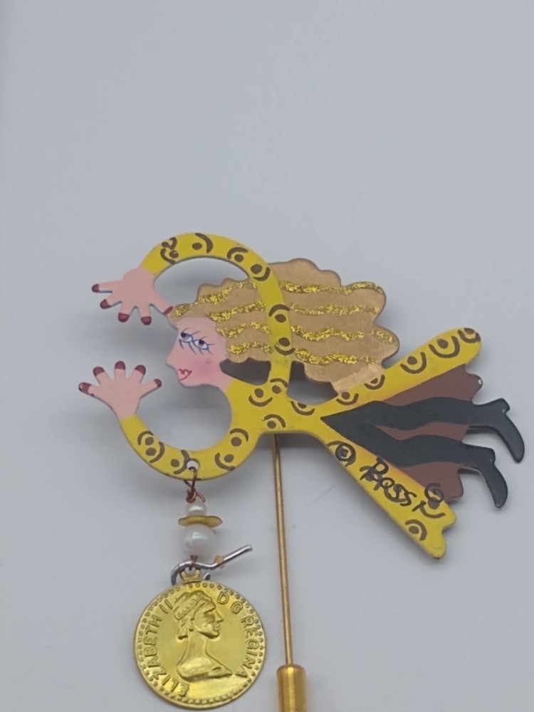 Vintage Rossi Fairy Angel Enamel Metal Stick Pin Brooch