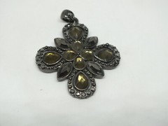 Beautiful Pendant Dark Silver Tone Dark Olive Green Rhinestones 1 3/4 x 1 1/2″