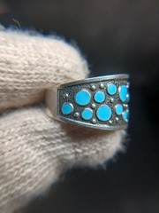 Vintage Soviet 875 Silver Turquoise Ring Russian Size 8.5