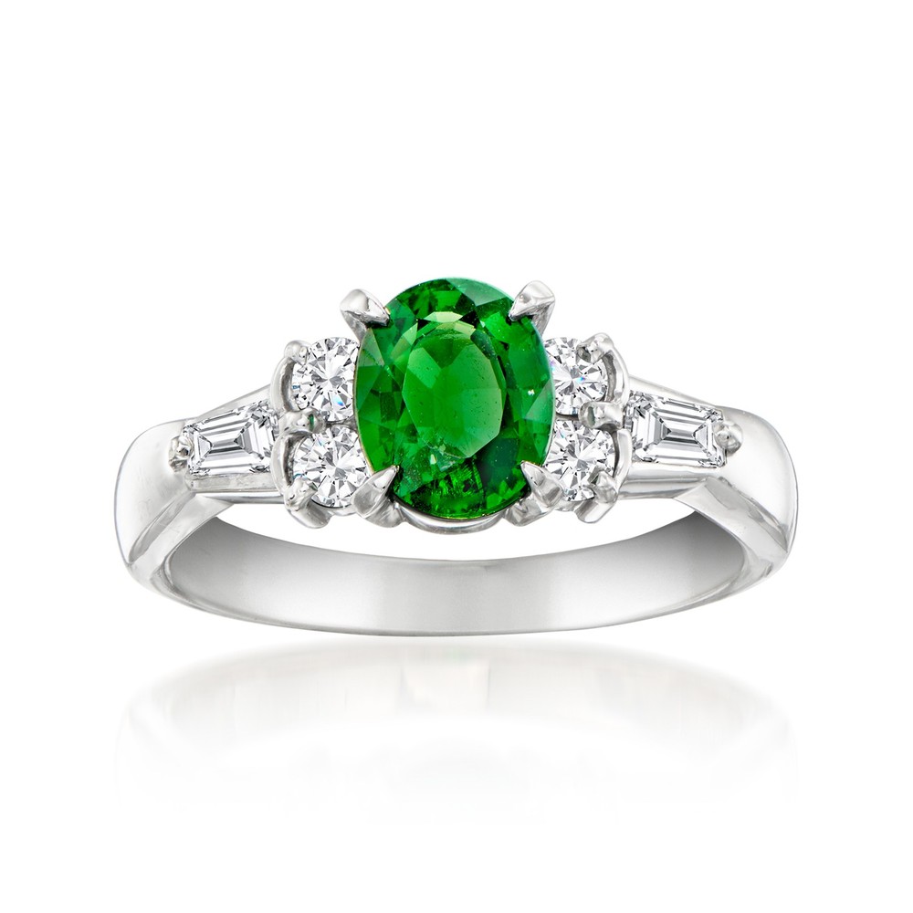 Vint Gr Tsavorite & Diamond Rng in Platinum Size 5