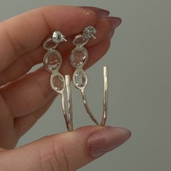 $595 Ippolita 925 Sterling Silver Clear Rock Candy Quartz 4 Stone Hoop Earrings