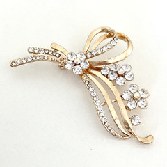 Ladies Clear Rhinestone AB Flower Plant Gold Tone Sparkly Brooch Pin