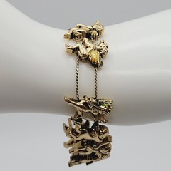 Cherub Angels Iridescent Glitter Wings Gold Tone Vtg Slide Bracelet 7.5 Inch