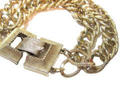 GOLD TONE TEXTURED AND SHINY LINK FANCY DOUBLE STRAND CHAIN BRACELET VINTAGE