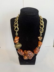 Vintage Brown Howlite Nugget And Gold-toned Necklace 1980’s