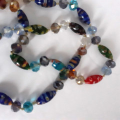 VTG Millefiori Style Art Glass Beads & Crystals Hand Knotted 25″ Stand Overhead