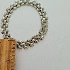 Vintage Bracelet Links Silver Tone Metal Layered Links Rectangular Bars 7.5″
