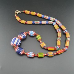 Vintage Venetian Style Multicolor Chevron Glass Beads Necklace 22In | 5.2–18.2mm