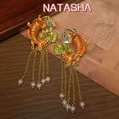 New Chinese Retro Koi Pearl Tassel Earrings Creative Long Earrings