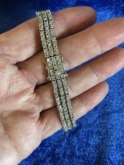 Vintage Sterling Silver Triple Strand Diamond Tennis Bracelet Size 6.75 Nice One