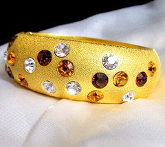 VTG RUNWAY JACKIE COLLINS MATTE GILT BRACELET w SWAROVSKI AMBER CRYSTAL WEIGHTY