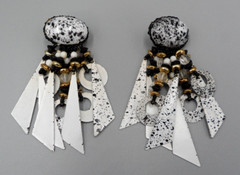 Linear Beaded Tassel Earrings Kinetic Chin Length Paint Splatter Modern Art Vtg