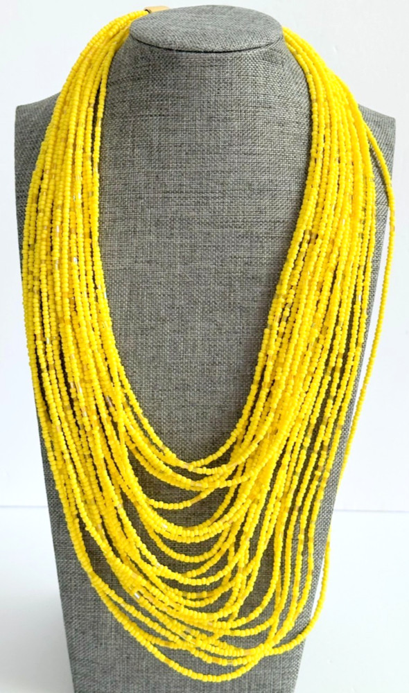 Yellow Layered Beads Necklace 18″ – 24″ Long Contemporary