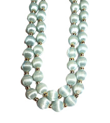Vintage Light Pale Blue Silk Thread Wrapped Beaded Necklace 30″ Retro Costume