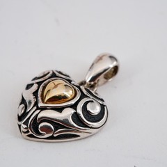 Avon Vintage Southwestern Silver and Gold Tone Bold Scrollwork Heart Pendant 1″
