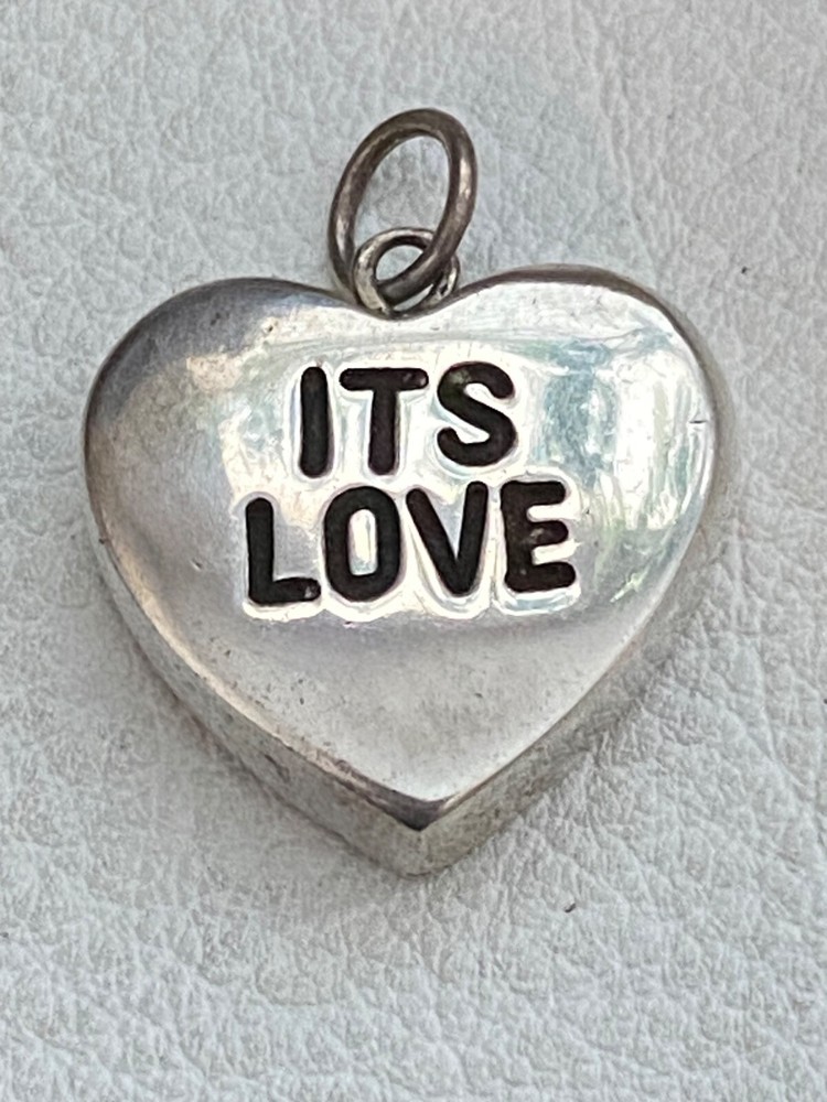 Vintage Sterling Silver Candy Heart Charm/Pendant IT’S LOVE