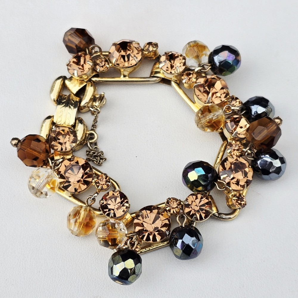 VINTAGE JULIANA (D&E) BROWN TOPAZ RHINESTONE 5-LINK BRACELET
