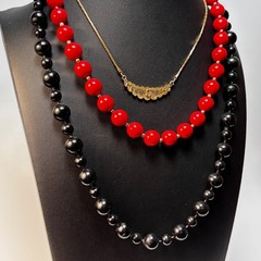 Necklace Lot Goth Witchy Black Red Vintage Acrylic Beads Metal Moon Pendant