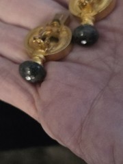 Vintage Signed Linda Levinson Gold Tone Coin Stone Clip Earrings Retired