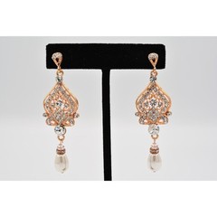 Crystal Dangle Earrings Rose Gold Rhinestone White Pearl Sparkling BinAK