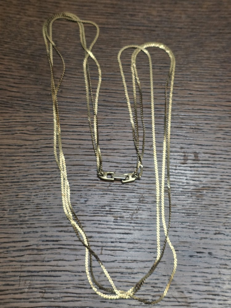 Vintage Napier Triple Strand Serpentine Gold Tone Necklace Fold Over Clasp