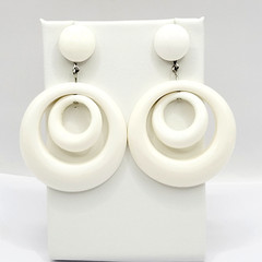 White Double Hoop Reticulating Center Flat Back Pierced Style Vintage Earrings