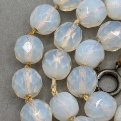 Vintage Opaline Opalite Beaded Necklace Faceted Art Glass Hand Knotted 18″