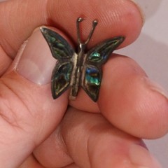 Vintage Butterfly Abalone Shell Screw Back Earrings Silver Green Blue
